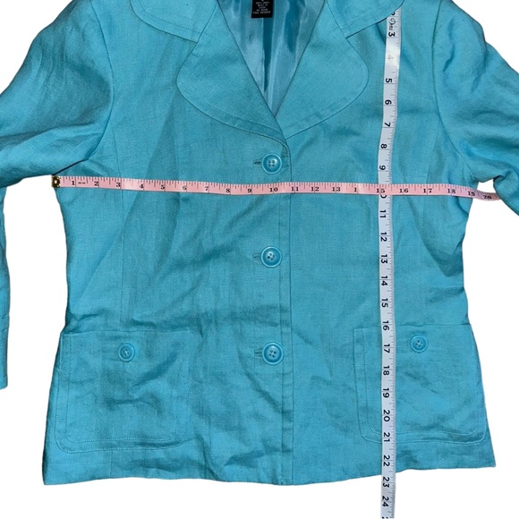 Vintage 90s 100% Linen Rafaela Womens Size Small Blue Blazer Jacket - Picture 2 of 5